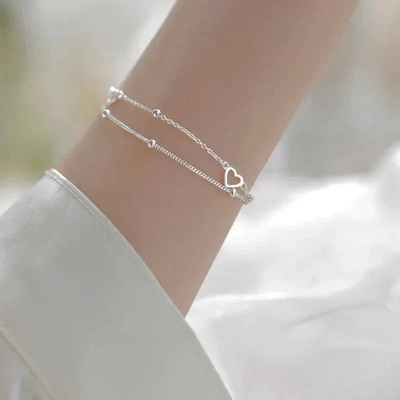 Justerbar Sølv Hjerte Armbånd