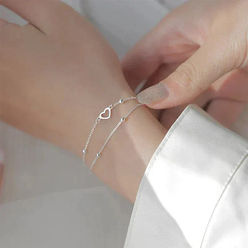 Justerbar Sølv Hjerte Armbånd