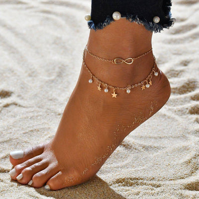 Ankle Bracelet Infinity + Pearls and Stars